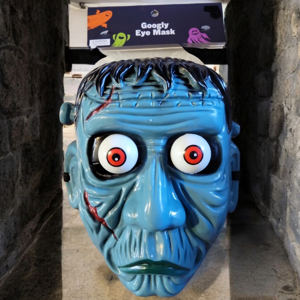 Googly Wobbly Eyes Halloween Face Mask Adult Costume Frankenstein Design Blue